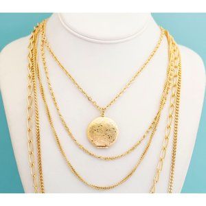 Vintage Layered Golden Locket Necklace - 18 inch - L23
